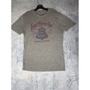 Lucky Brand Mens Graphic TShirt Medium Heather Grey Dry Goods Bell Logo TriBlend